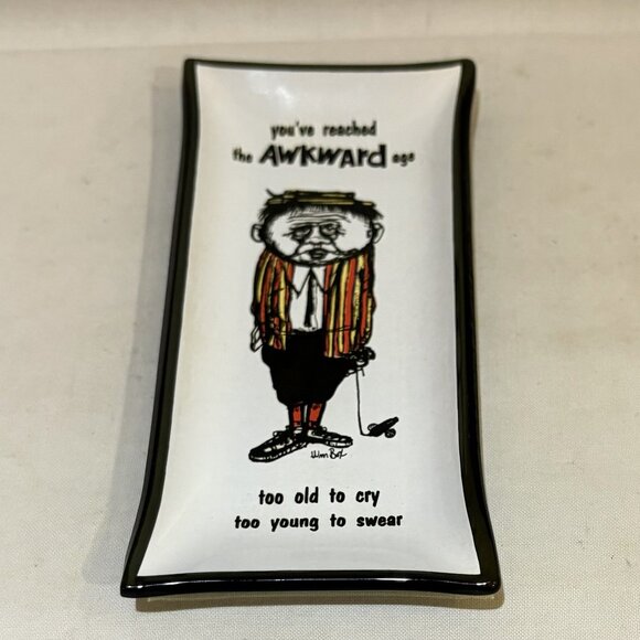 Houze Art Glass Rectangle Trinket Dish You Have Reached the Awkward Age Wm Box - Picture 1 of 7